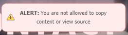 Red banner saying alert you are not allowed to copy content or view source