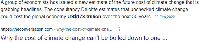 The top answer on google on the cost of climate change