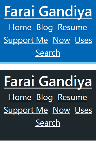 The websites header before and after the color change consisting of removing the border and deepening the blue.