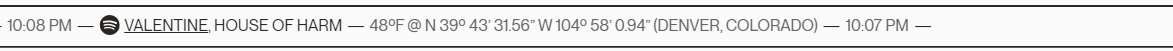 10:08PM — Valentine House of Harm — 8ºF @ N 39º 43’ 31.56” W 104º 58’ 0.94” (Denver, Colorado)