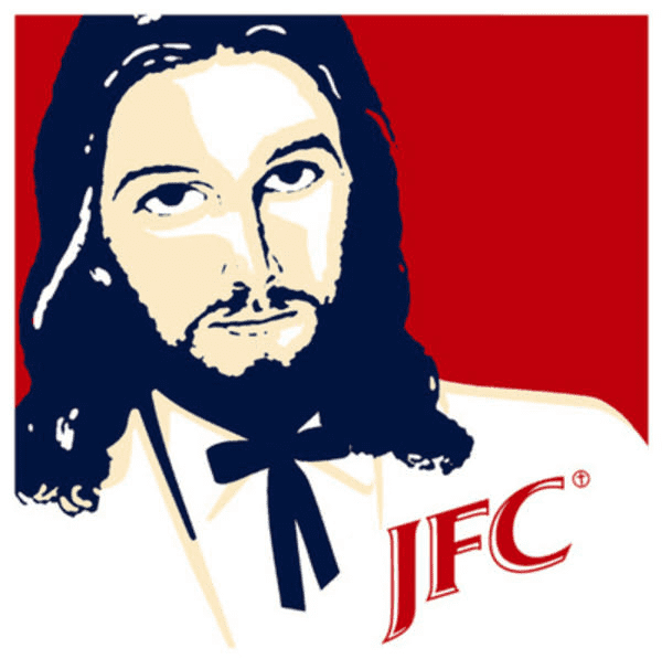 Jesus Christ in the style of KFC’s Colonel Saunders