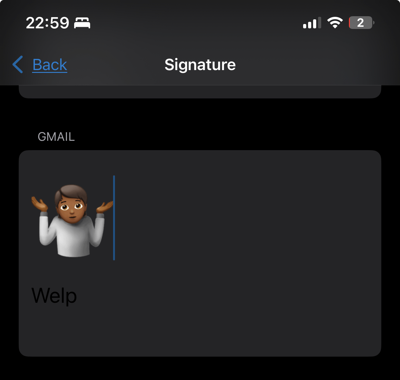 a shrug emoji with verly low contrast text on grey saying ‘Welp’ with a shrug emoji