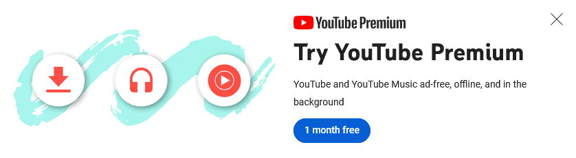 A banner asking to try YouTube premium